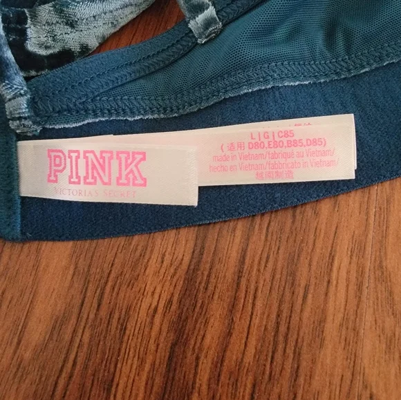 Victoria's Secret PINK Blue Unlined Velvet Bralette - Large - Picture 3 of 5